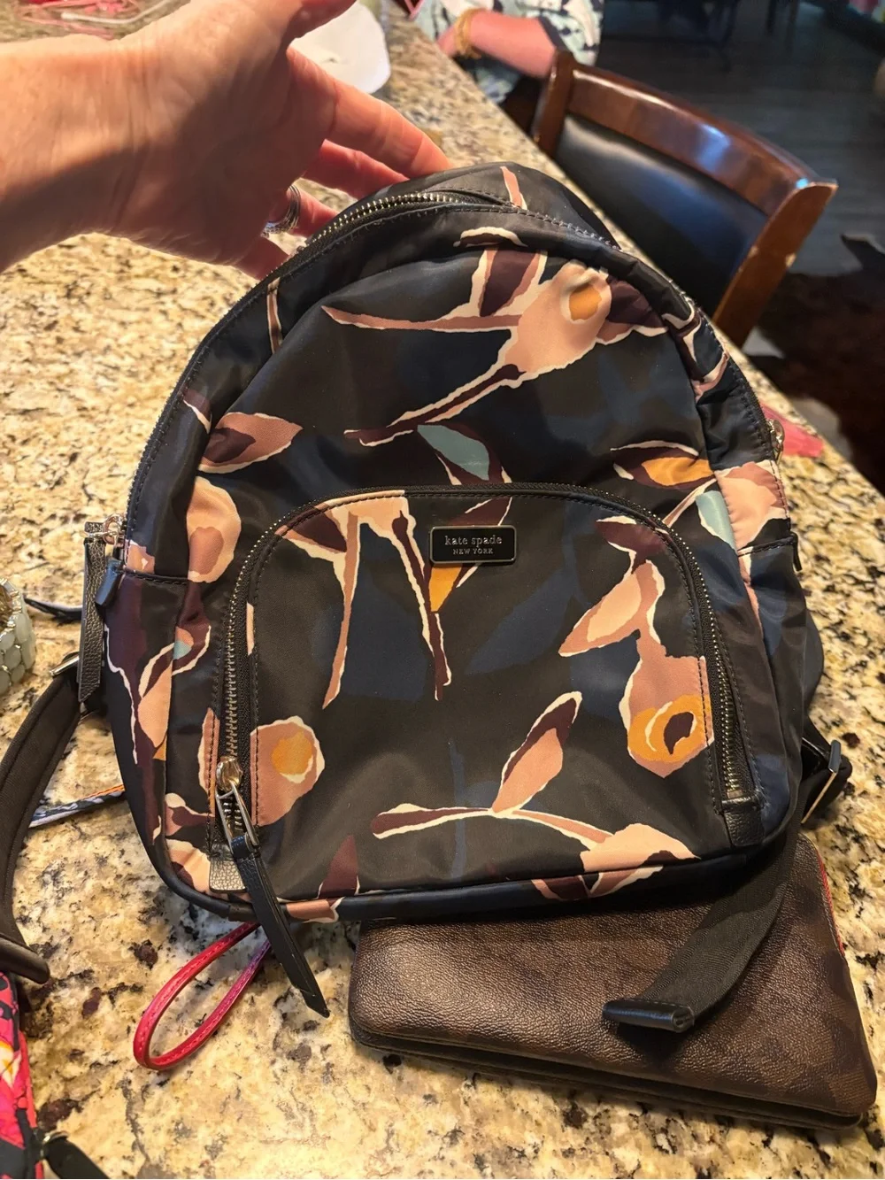 kate spade floral print nylon backpack in black, blush, mustard